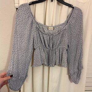 Altar'd State Light Blue Grey Floral Blouse